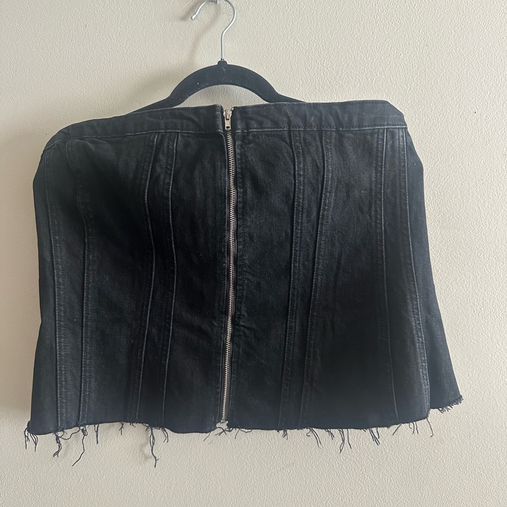 🌟 NWT Zara Black Strapless Denim Bustier Zip-Up Size XXL